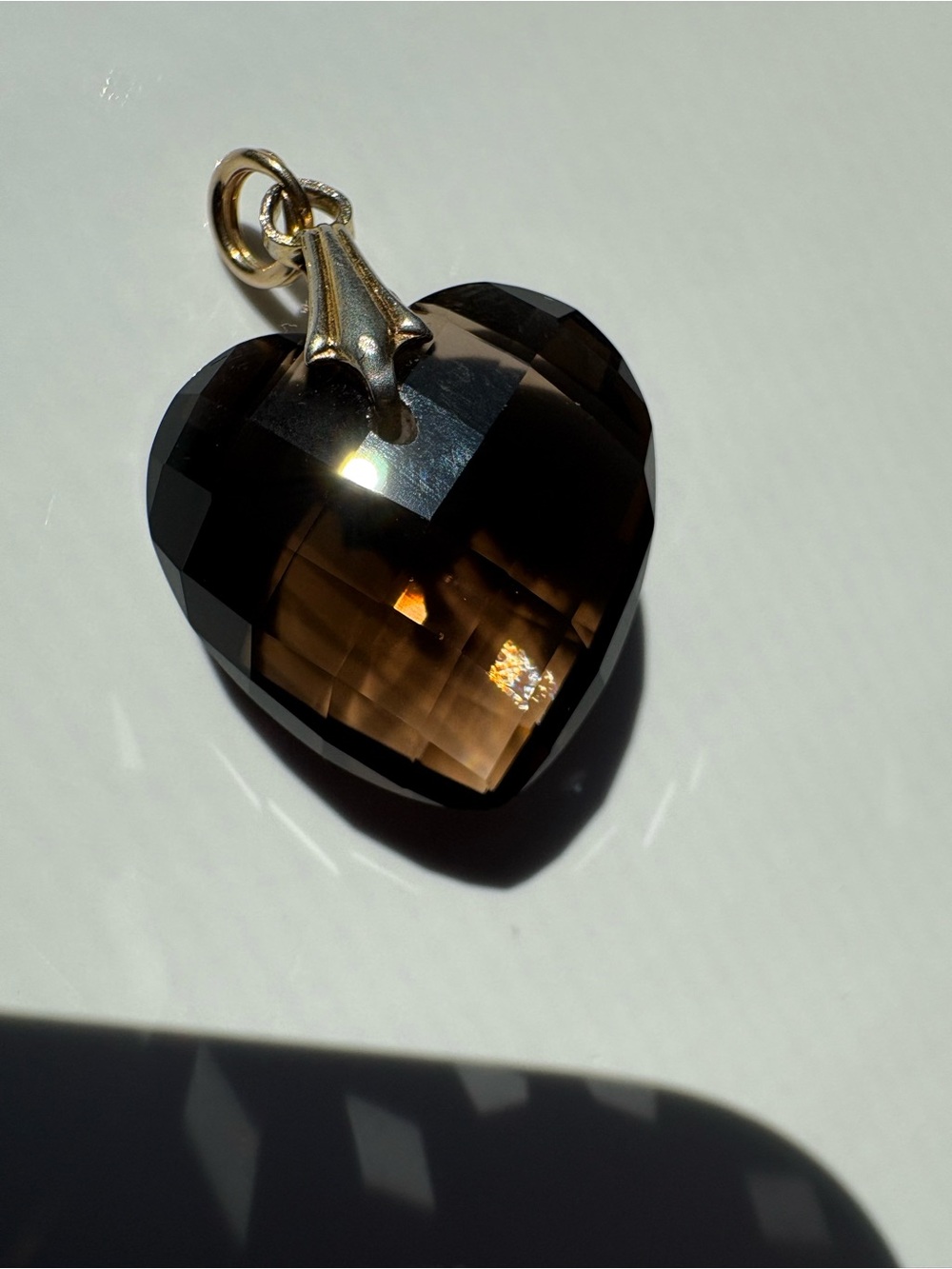Estate Vintage Gold Smoky Quartz Crystal Gemstone Heart Pendant Charm